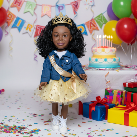 The Kenley Doll – Birthday Princess | 18-Inch Black Fashion Doll for Girls